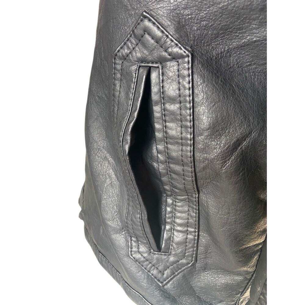 Womens Y2K Faux Leather Sherpa Aviator Jacker Size XS Black Bratzcore Moto Retro - Picture 3 of 14